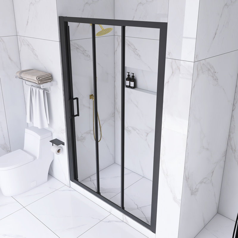 54" x 70" Matte Black Sliding Semi-Frameless Shower Door