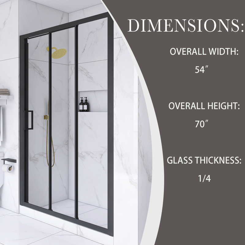 54" x 70" Matte Black Sliding Semi-Frameless Shower Door