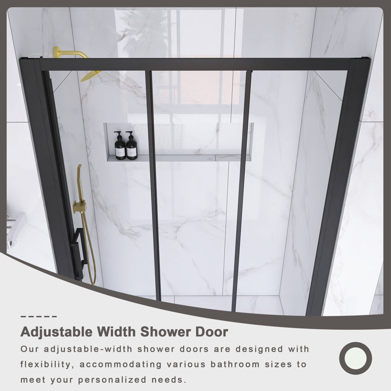 54" x 70" Matte Black Sliding Semi-Frameless Shower Door