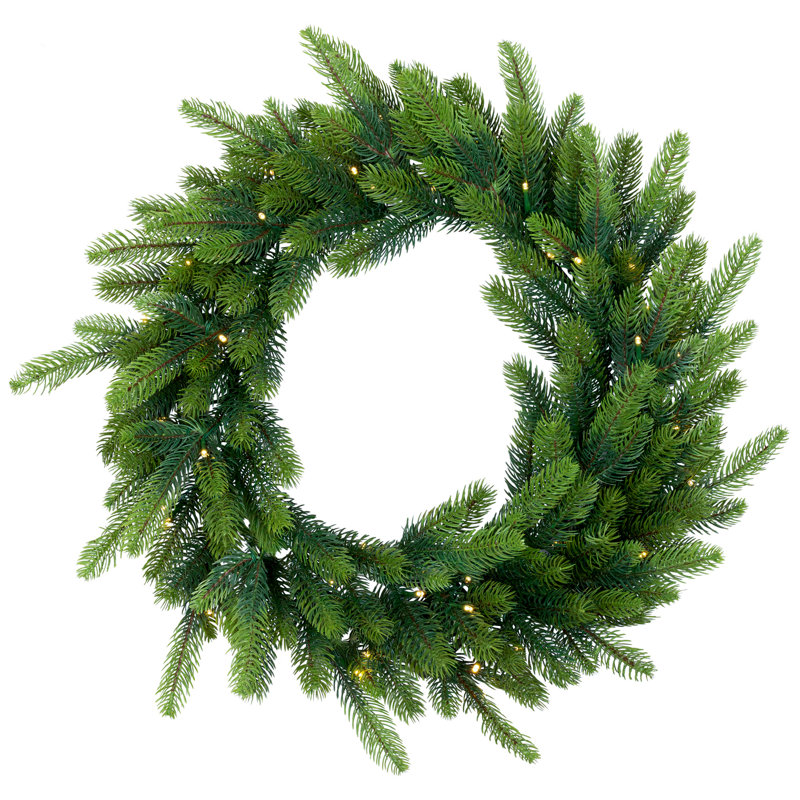 24" Green Pine Artificial Christmas Wreath with Warm White LED Lights