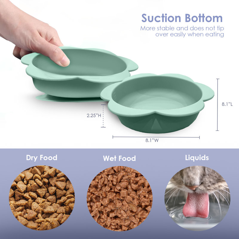 Green Flower-Shaped Silicone Pet Bowl with Non-Slip Suction Base