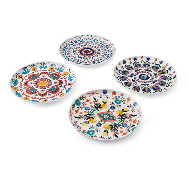 Colorful Medallion Pattern Porcelain Salad Plates, Set of 4