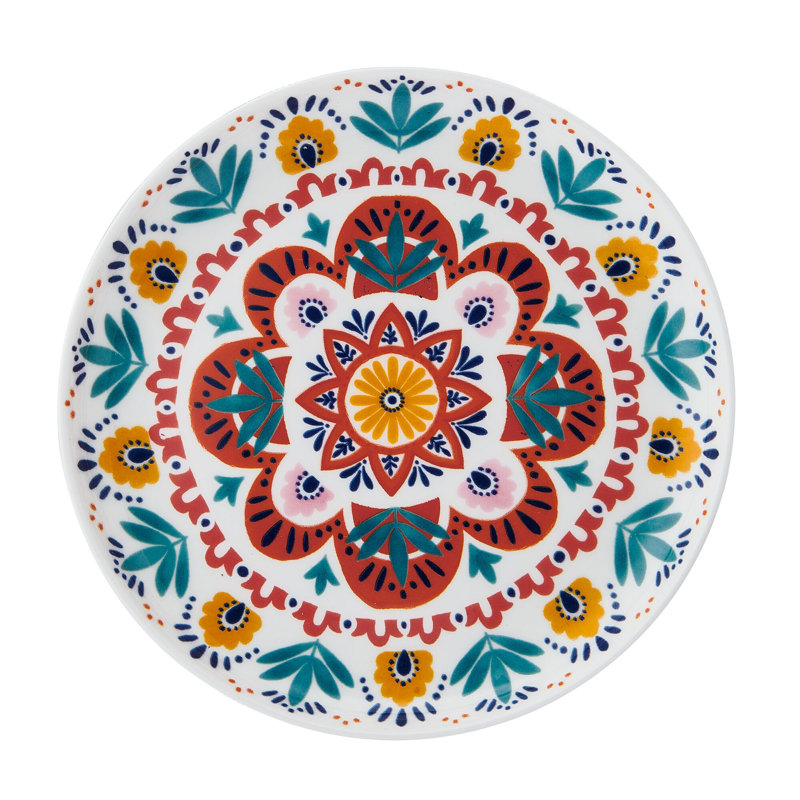 Colorful Medallion Pattern Porcelain Salad Plates, Set of 4