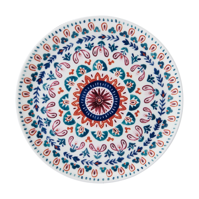 Colorful Medallion Pattern Porcelain Salad Plates, Set of 4