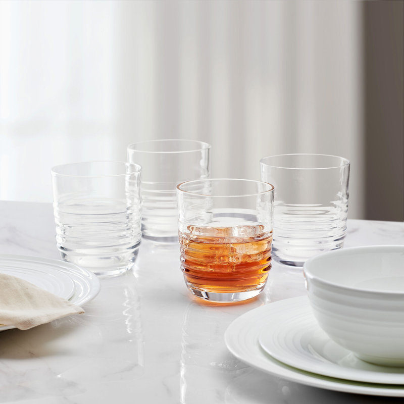 Ciara 14 oz Clear Ribbed Crystal Whiskey Glasses, Set of 4