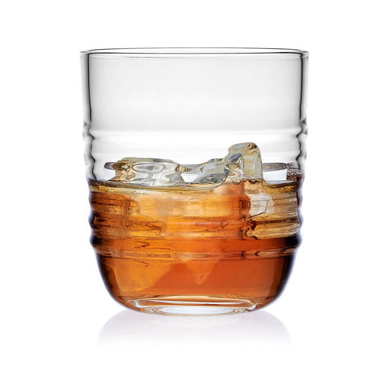 Ciara 14 oz Clear Ribbed Crystal Whiskey Glasses, Set of 4