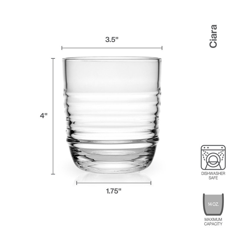 Ciara 14 oz Clear Ribbed Crystal Whiskey Glasses, Set of 4
