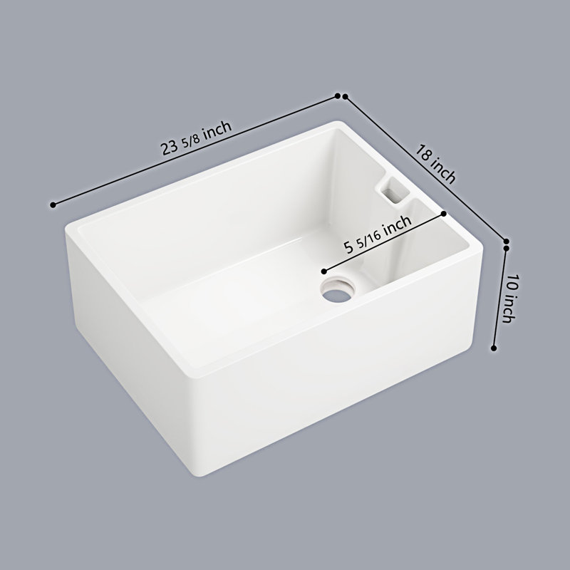 23.6" White Gloss Ceramic Undermount Single Bowl Kitchen Sink