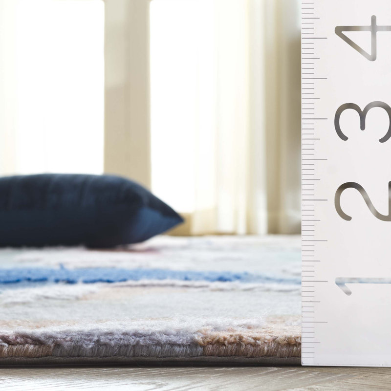 Handmade Blue and Blush Wool Abstract 6' x 9' Area Rug