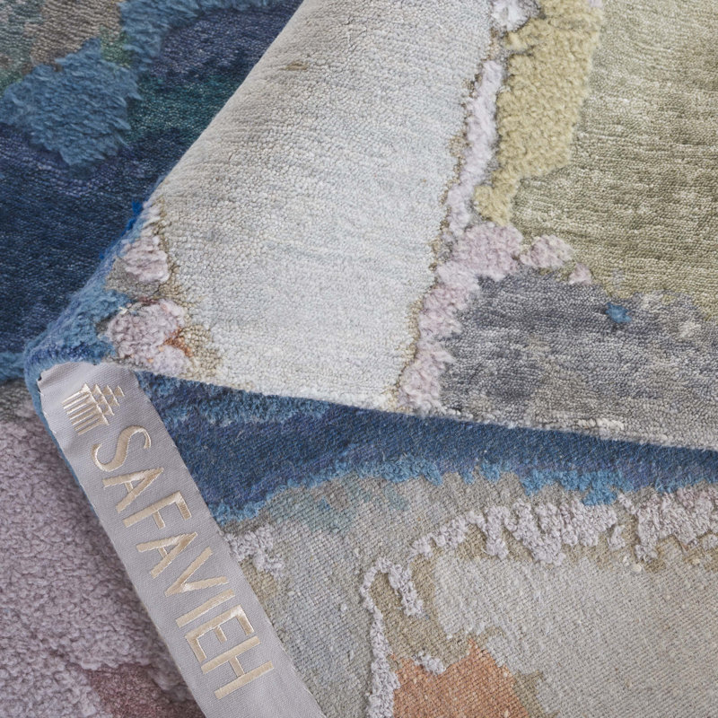 Handmade Blue and Blush Wool Abstract 6' x 9' Area Rug