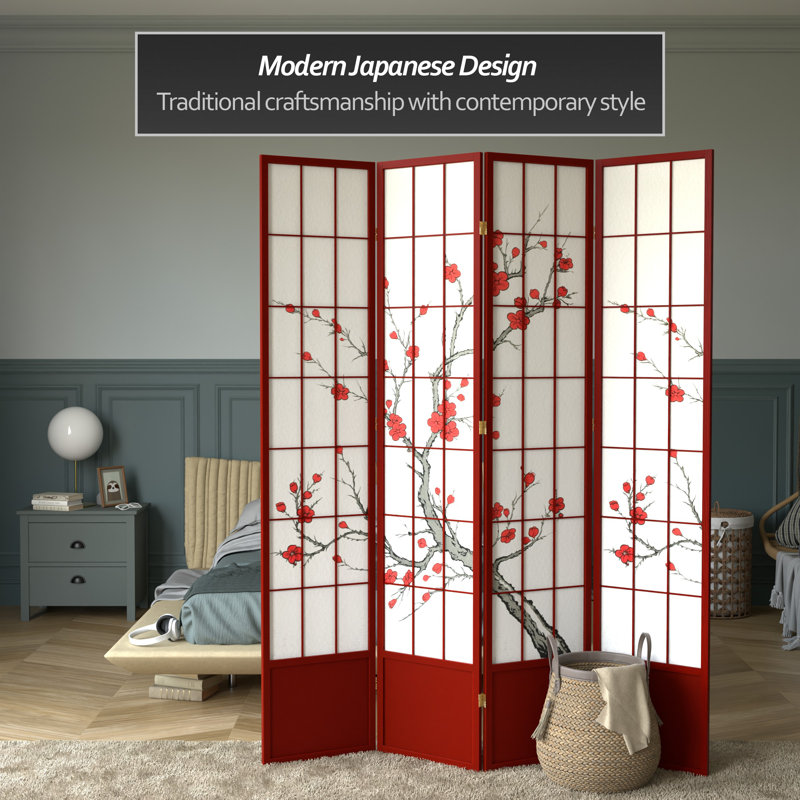 86" Rosewood Cherry Blossom Shoji Room Divider