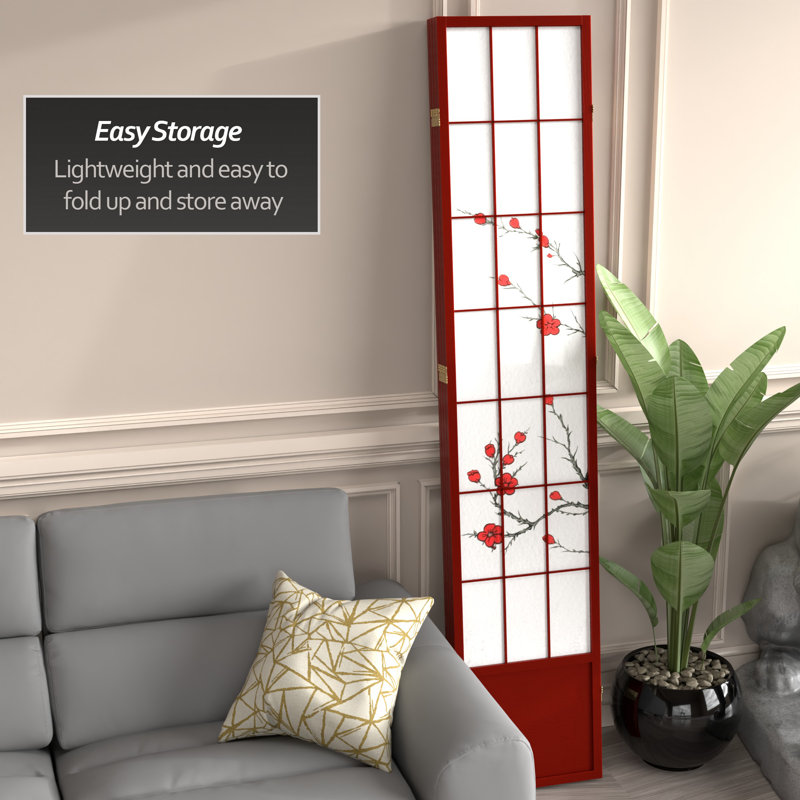 86" Rosewood Cherry Blossom Shoji Room Divider