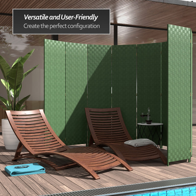 Green Vinyl 6-Panel Folding Floor Screen
