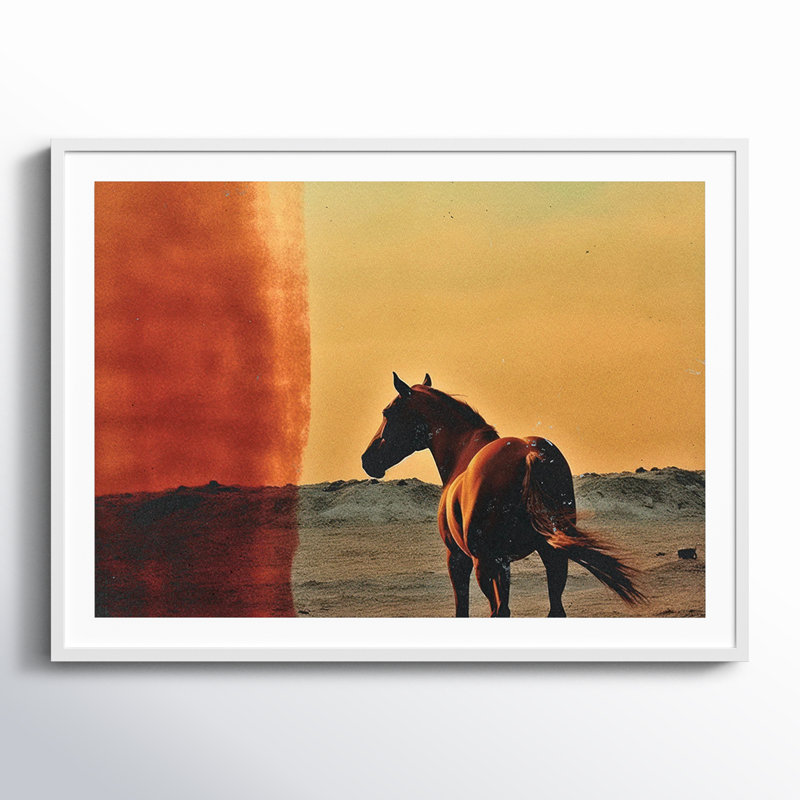 Sunset Horse Canvas Art with White Maple Frame