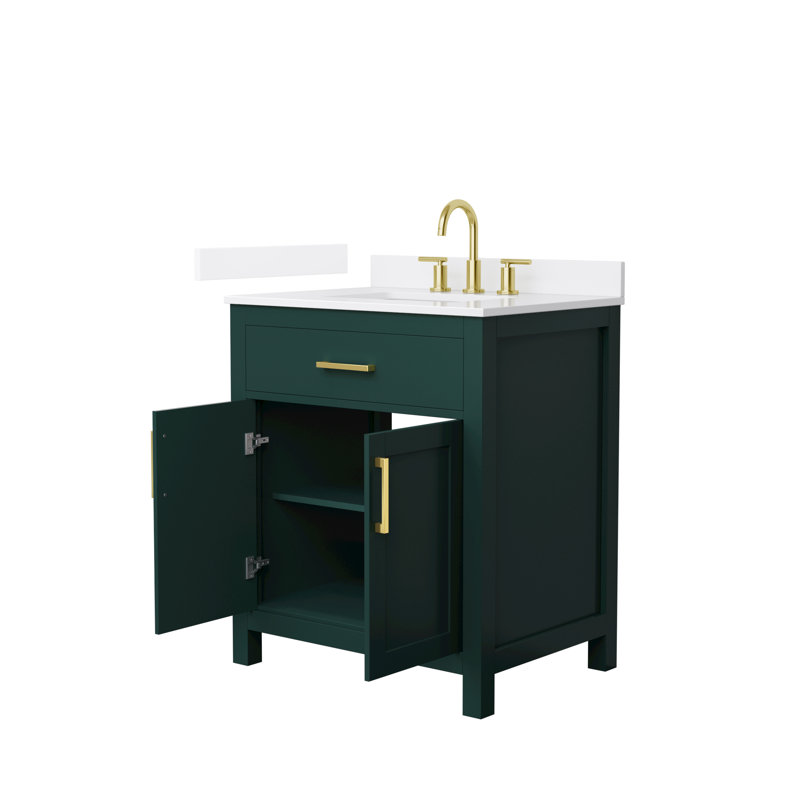 Beckett 30" Green Freestanding Vanity with White Quartz Top and Gold Hardware