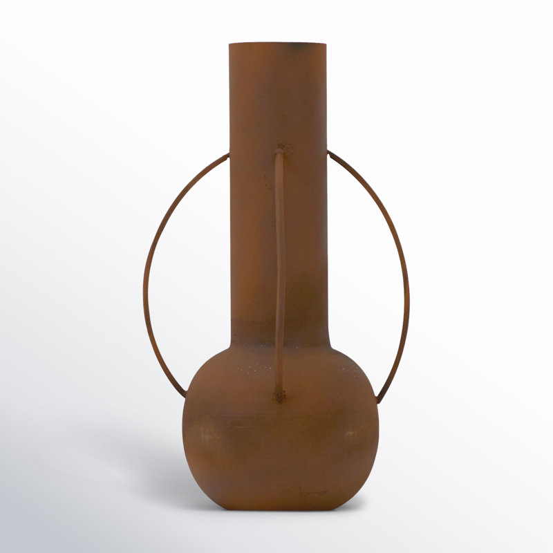 Rust Cylinder Metal Table Vase with Handle