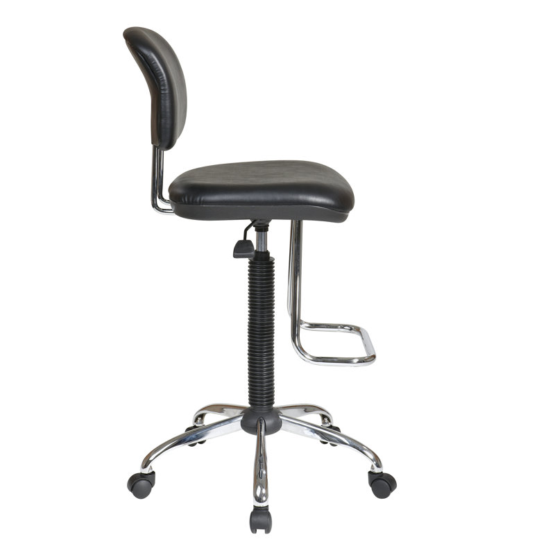 Ergonomic Black Vinyl Drafting Chair with Teardrop Chrome Footrest