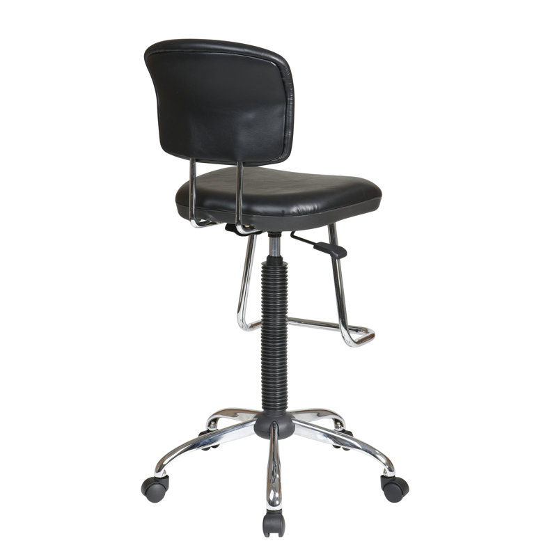Ergonomic Black Vinyl Drafting Chair with Teardrop Chrome Footrest