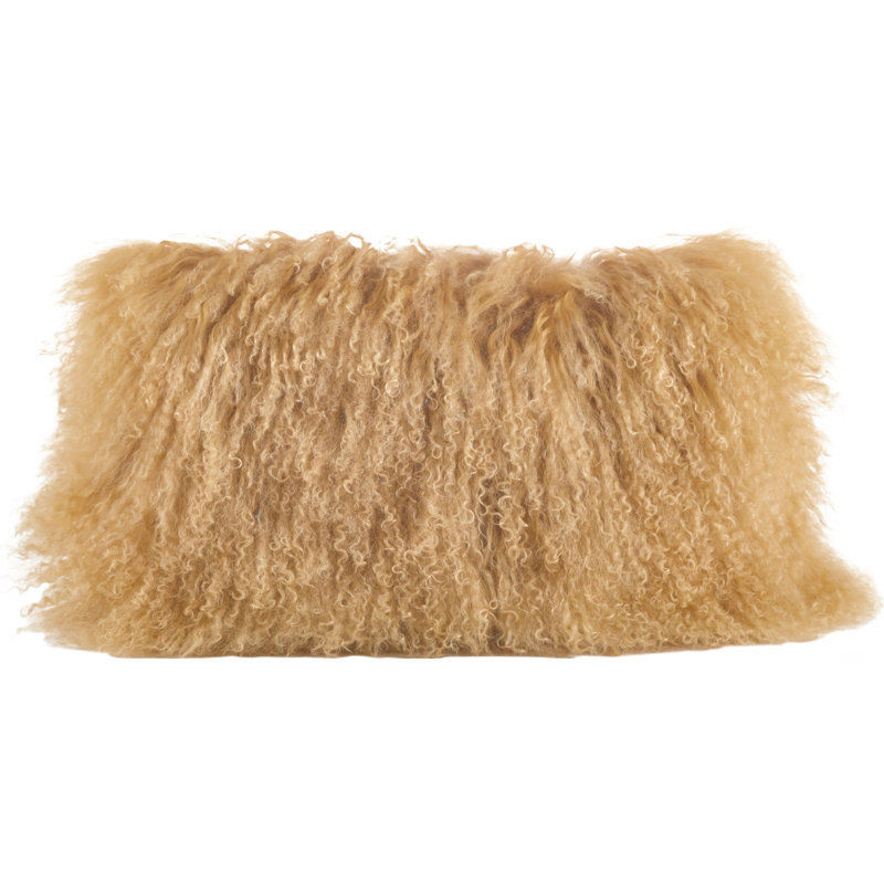 Gold Wool Mongolian Lamb Fur Lumbar Throw Pillow