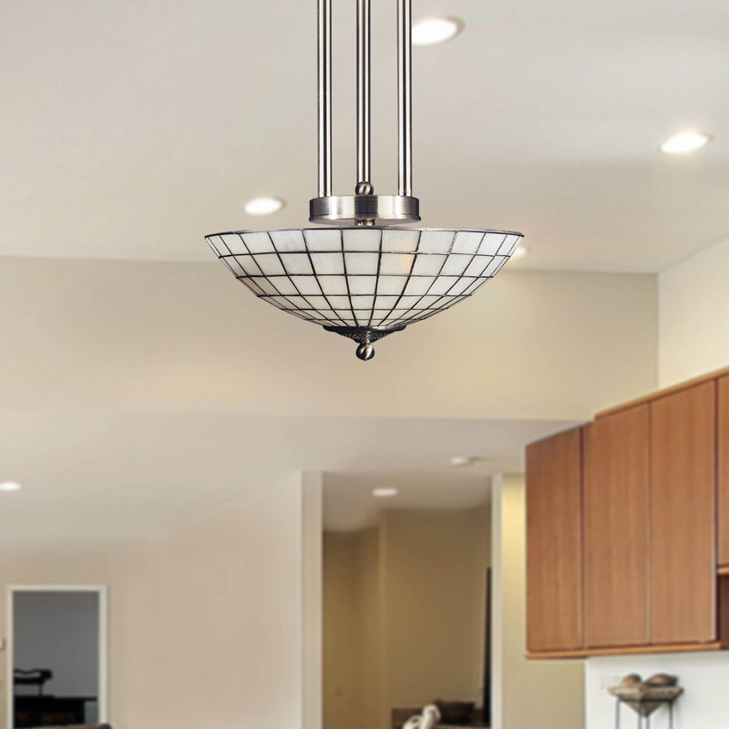 Sleek Satin Nickel 2-Light Bowl Pendant with White Art Glass Shade