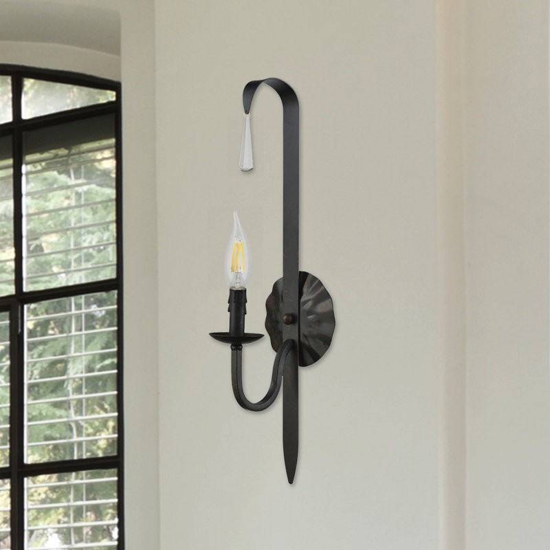 Sam 24" Black Antique Copper Crystal Teardrop Wall Sconce