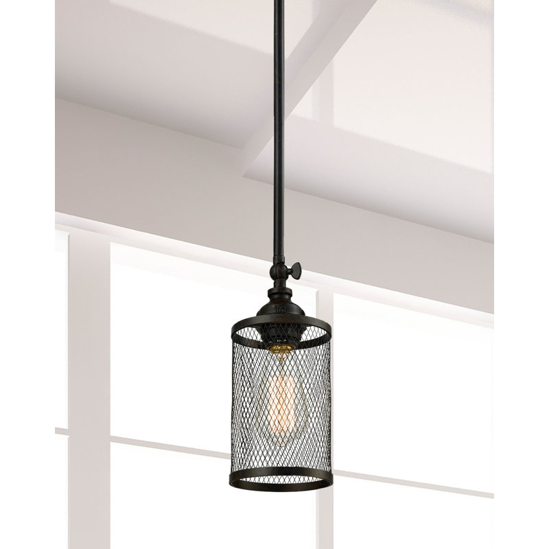 Garth Antique Bronze 57" Mini Pendant with Amber Glass Shade