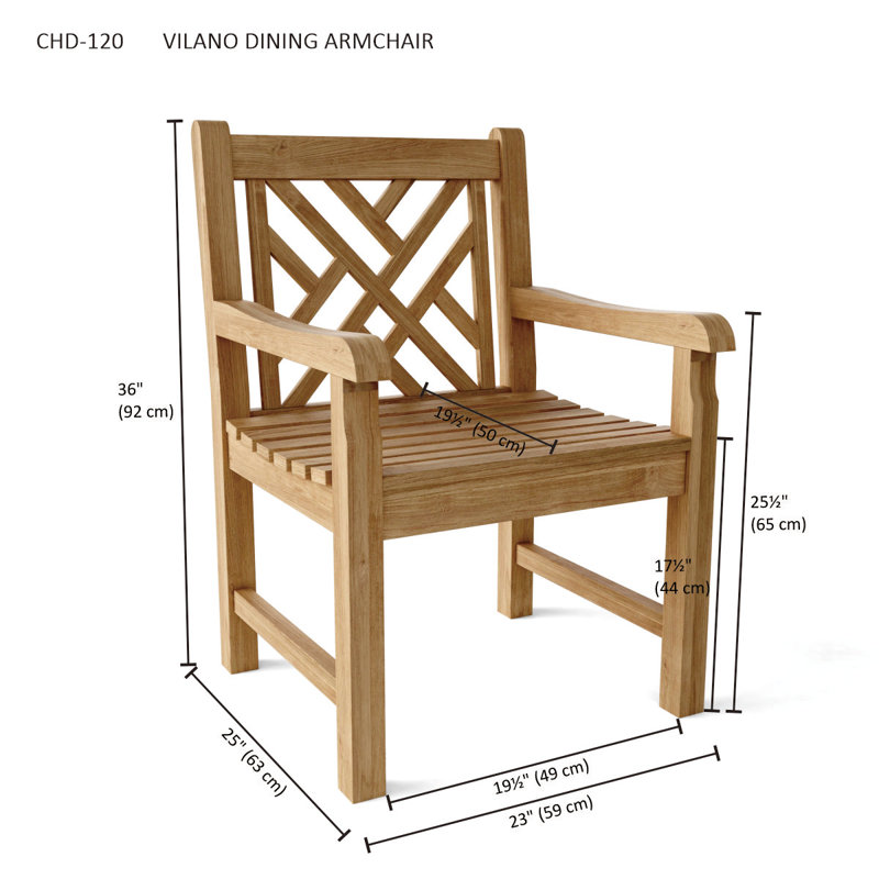 Vilano Teak Outdoor Dining Armchair with Crisscross Back