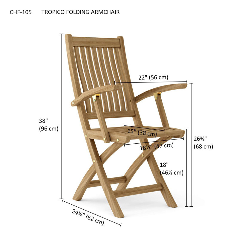 Teak Folding Outdoor Dining Armchair with Cushions