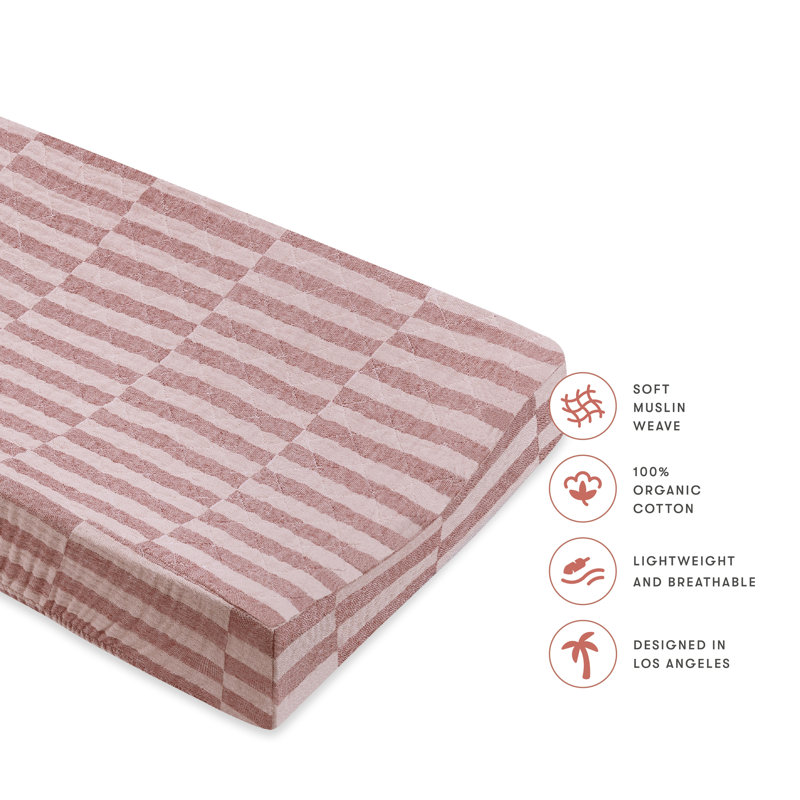 Maroon Stripe Quilted Muslin Cotton Changing Pad Cover
