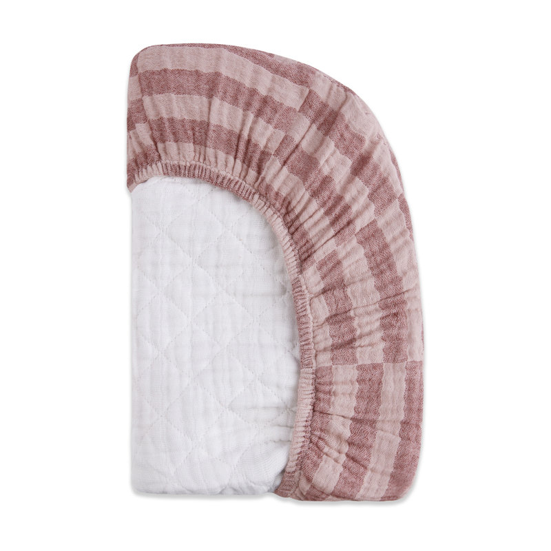 Maroon Stripe Quilted Muslin Cotton Changing Pad Cover