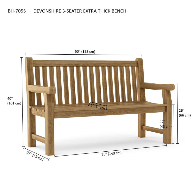 Devonshire Natural Teak 3-Seater Outdoor Bench