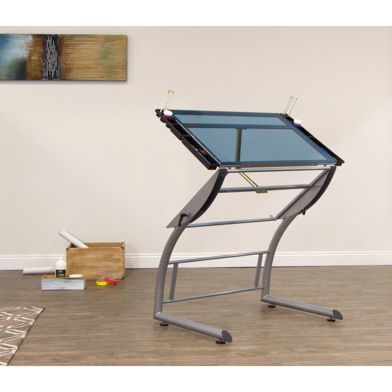 TriFlex Dual-Tilt Glass Crafting Desk in Silver/Blue