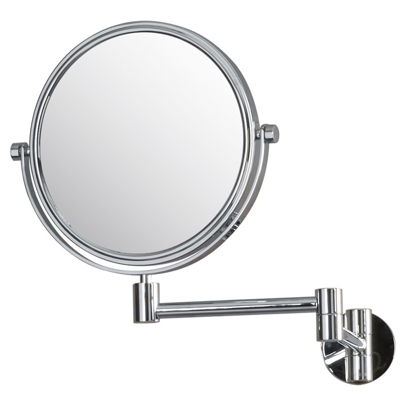 Luxe Polished Brass Round Cosmetic Wall Mirror with Magnification