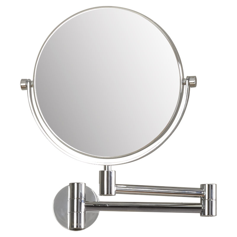 Luxe Polished Brass Round Cosmetic Wall Mirror with Magnification