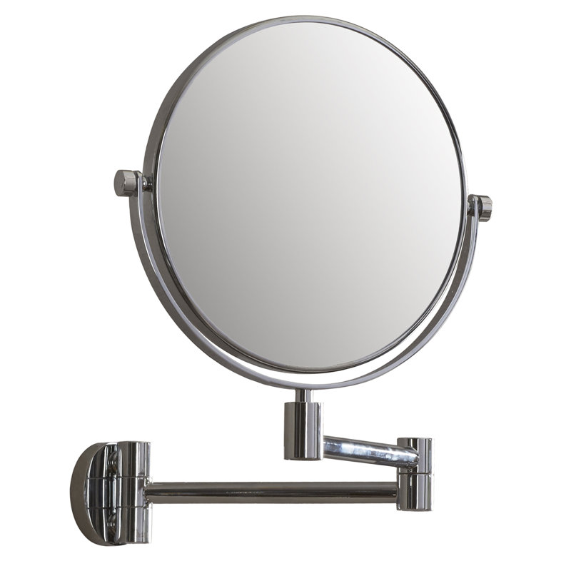 Luxe Polished Brass Round Cosmetic Wall Mirror with Magnification