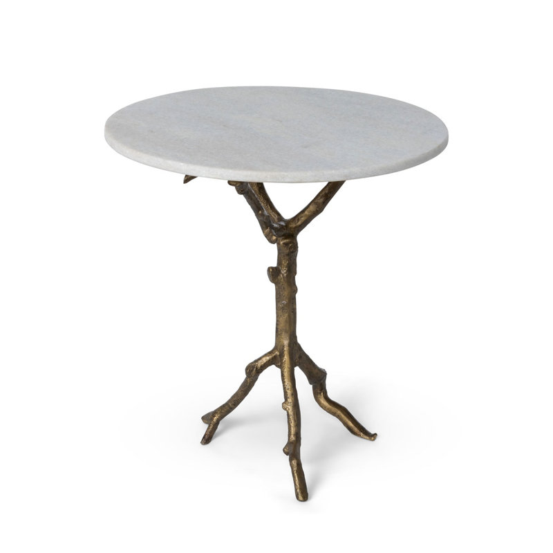 White Marble and Antique Gold Branch Accent Table