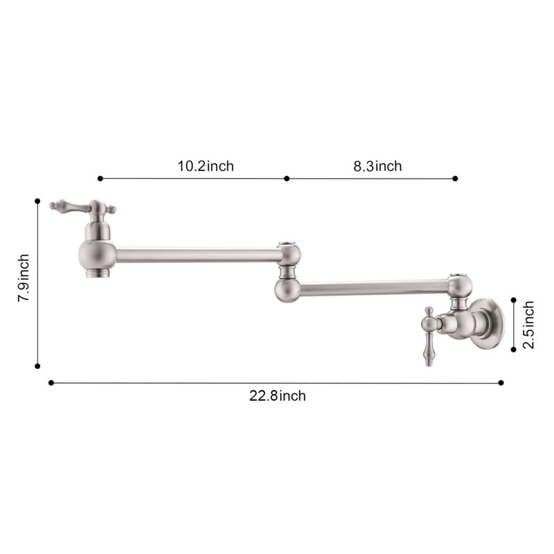 Brushed Nickel Dual-Arm Wall Mount Pot Filler Faucet