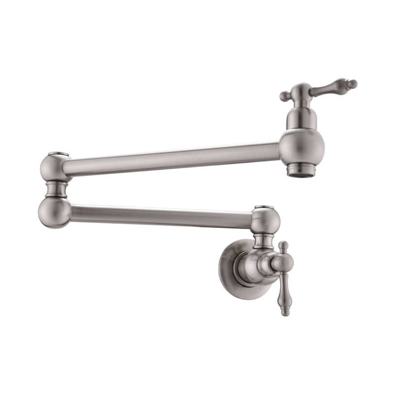 Brushed Nickel Dual-Arm Wall Mount Pot Filler Faucet
