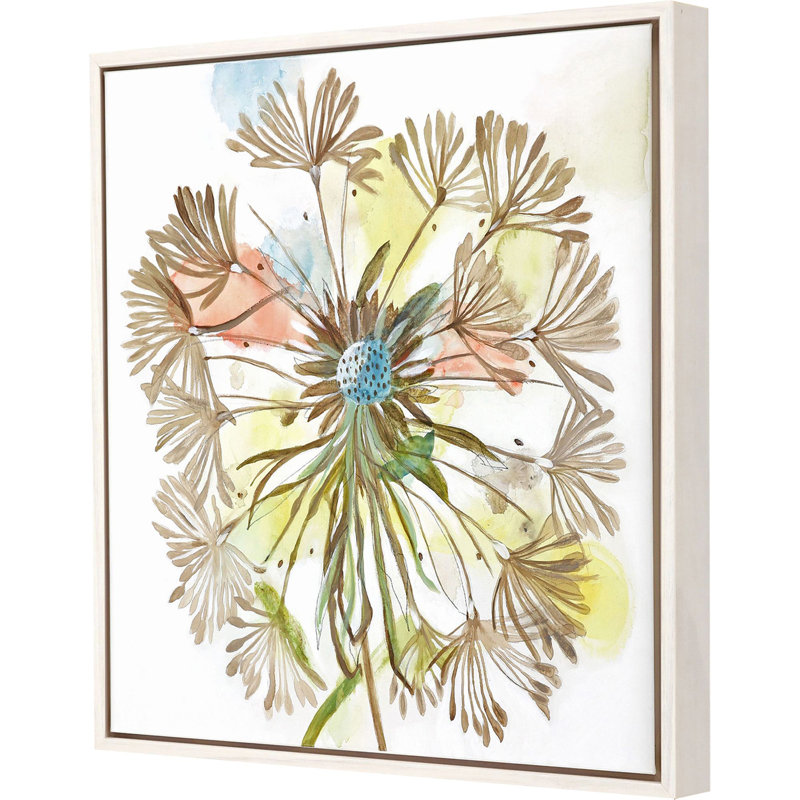Dandelion Bloom Watercolor Print on Canvas with Whitewash Wood Frame