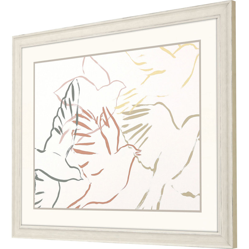 Feather Flight II Distressed Ivory Wood Framed Canvas Art