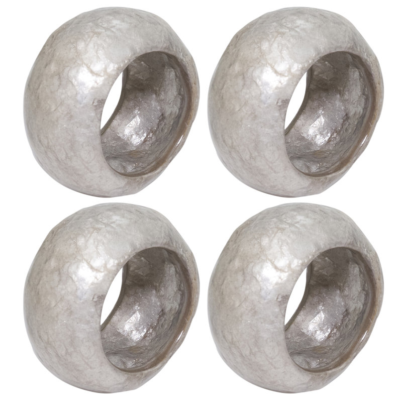 Silver Textured Capiz Napkin Rings Set of 4