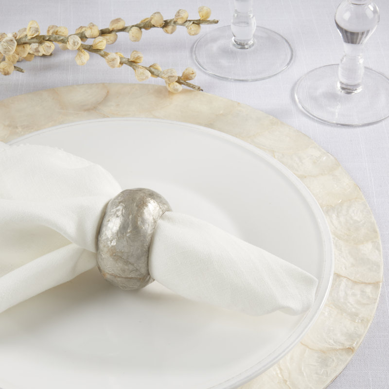 Silver Textured Capiz Napkin Rings Set of 4