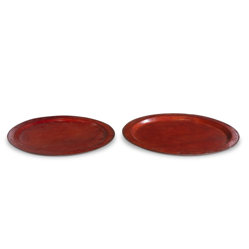 Hudson Dark Brown Leather Round Serving Trays, Set of 2