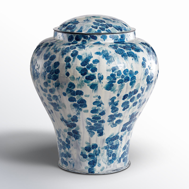 Hand-Painted Blue and White Ceramic Decorative Urn