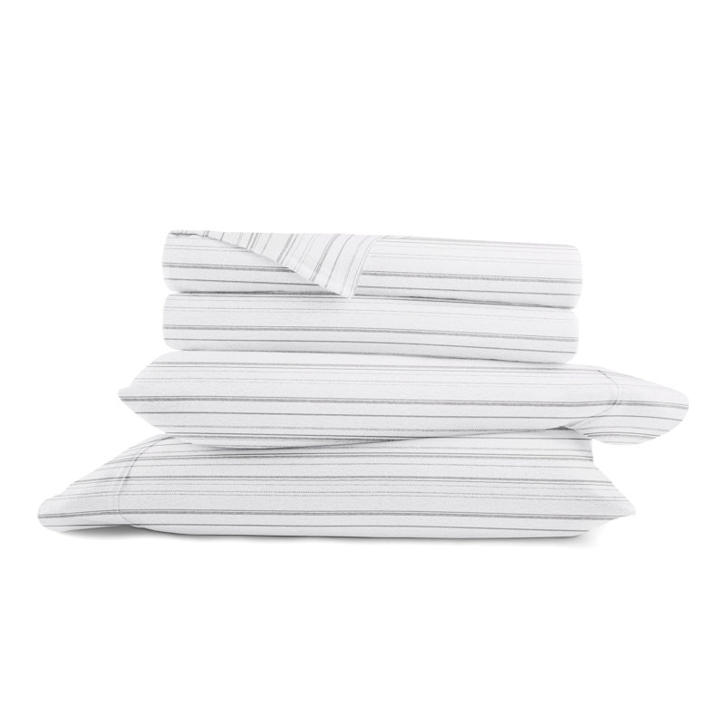 Twin Gray Cotton Flannel Stripe Sheet Set