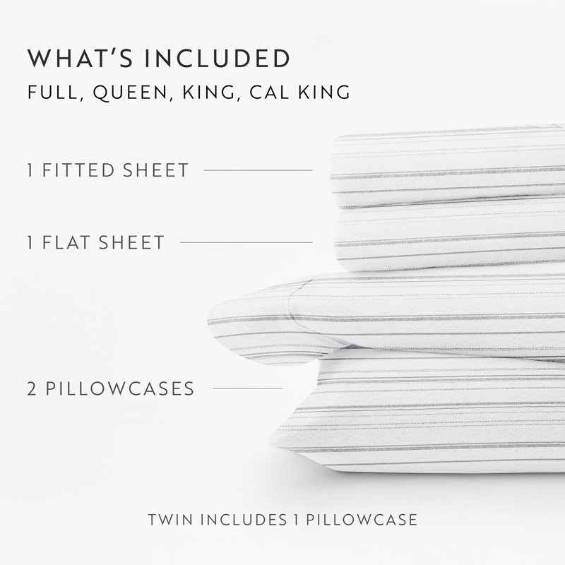 King Gray Cotton Flannel Stripe Sheet Set