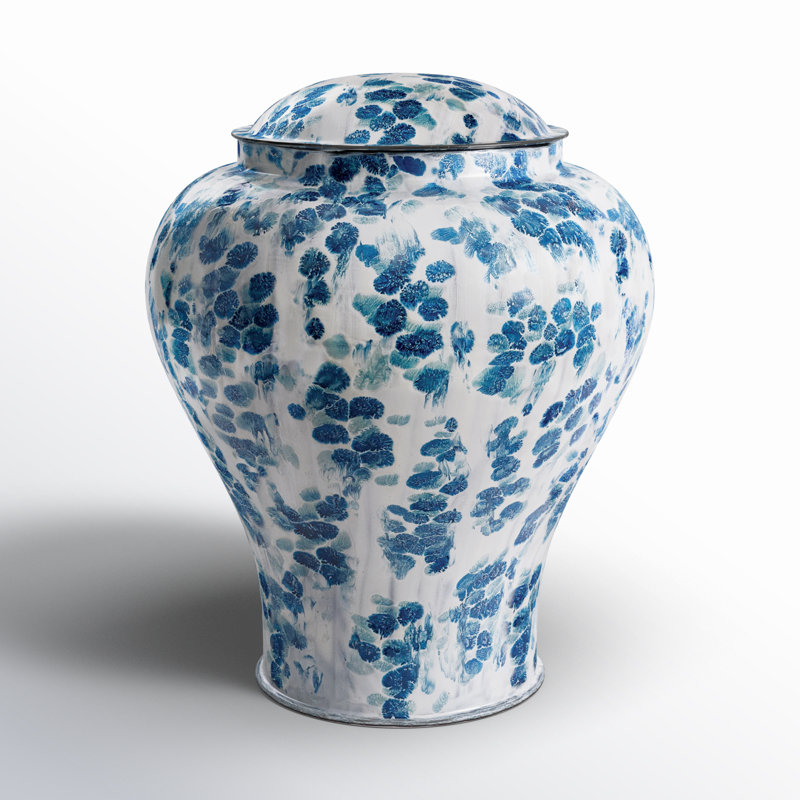 Hand-Painted Blue and White Ceramic Decorative Urn