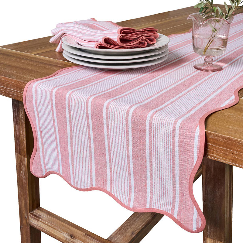 Coral and White Cotton Linen Nautical Table Runner
