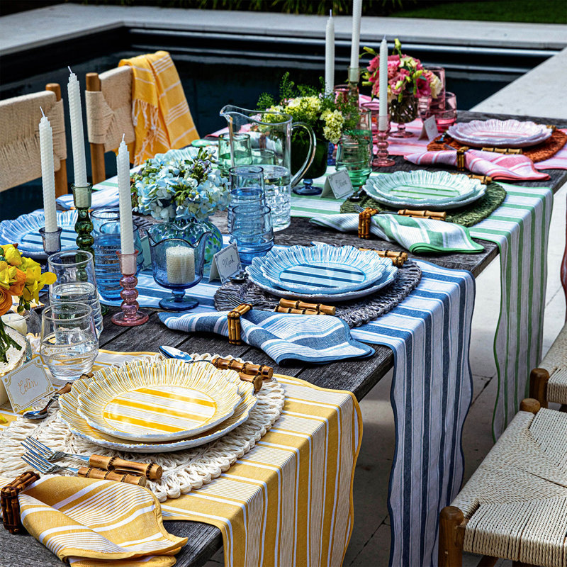 Coral and White Cotton Linen Nautical Table Runner