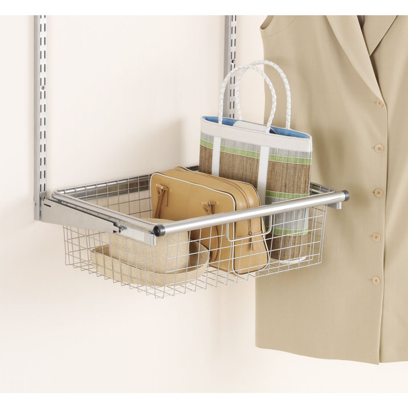 Silver Metallic Wire Mesh Sliding Closet Basket